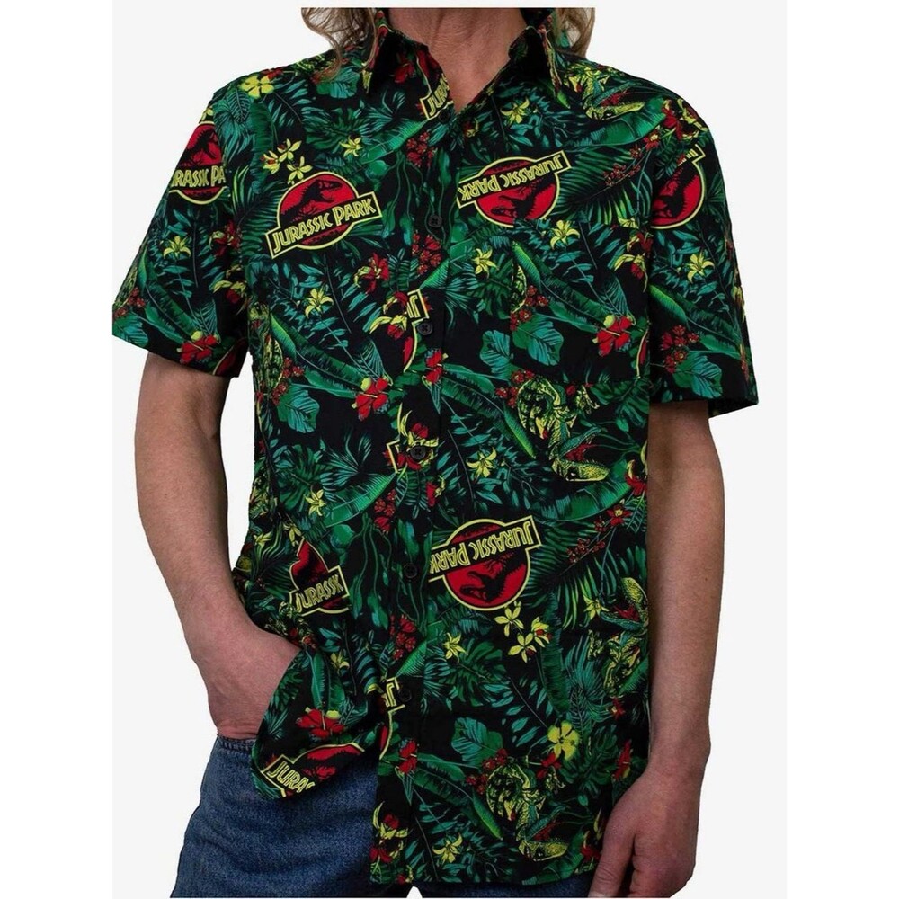 Jurassic World Dominion Tropical Raptor Men's Hawaiian Shirt, Size L